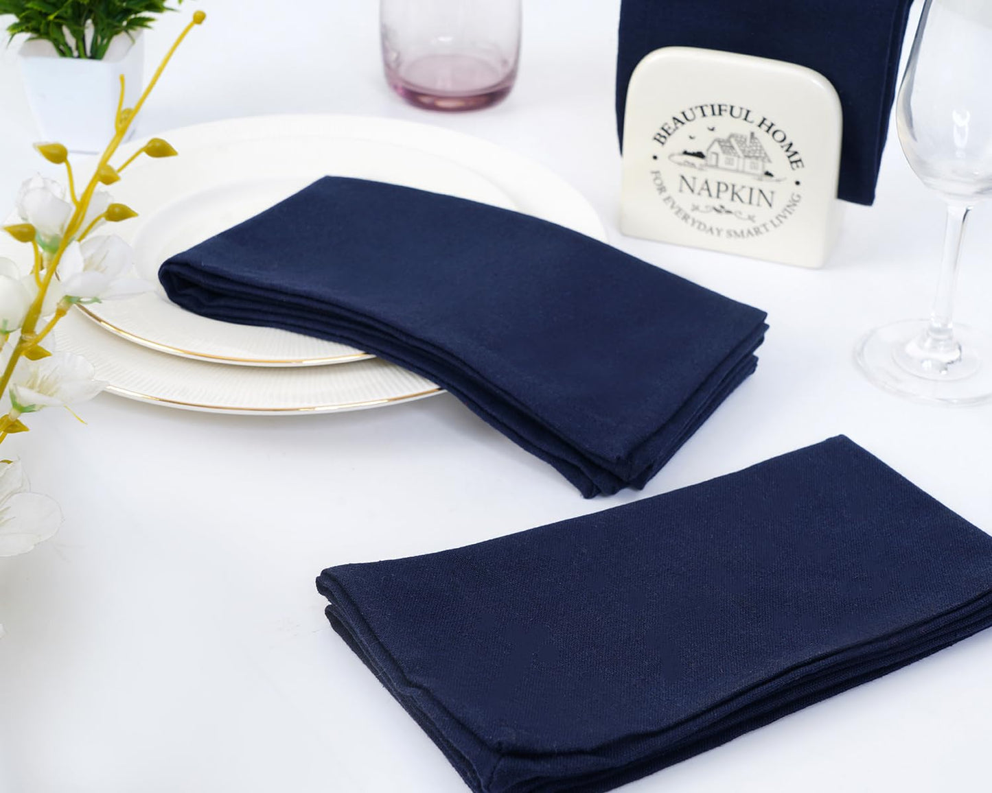 Blue Needles Solid Cloth Napkins Set of 12 Navy Blue 100% Cotton Dinner Napkins 18x18 inches - Reusable, Absorbent & Washable Linen, Ideal for Wedding Events Farmhouse Parties Hotel & Everyday Use