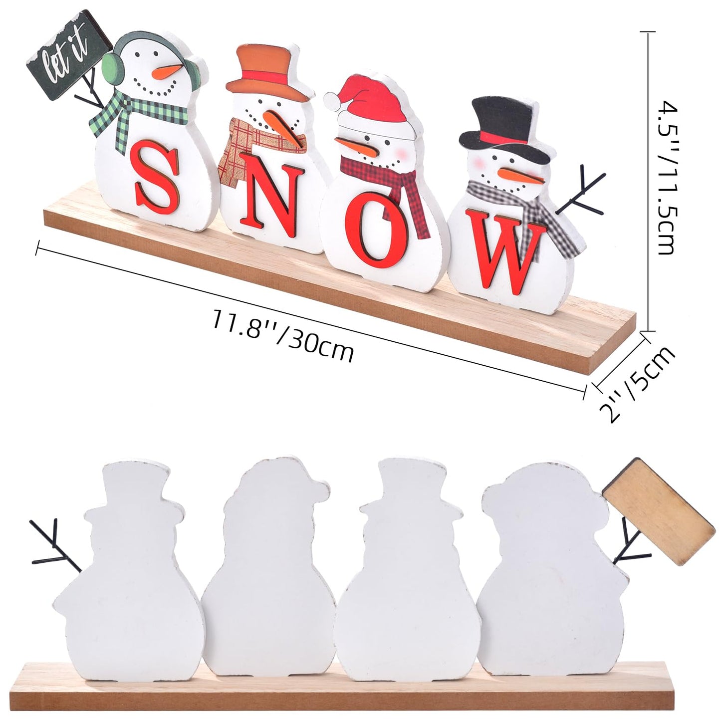 IDATOO Christmas Snowman Decorations, Wooden Snowman Block, Merry Christmas Sign, Rustic Let It Snow Winter Xmas Decor, Festive Holiday Centerpiece for Table Mantel Tiered Tray (Let it snow)