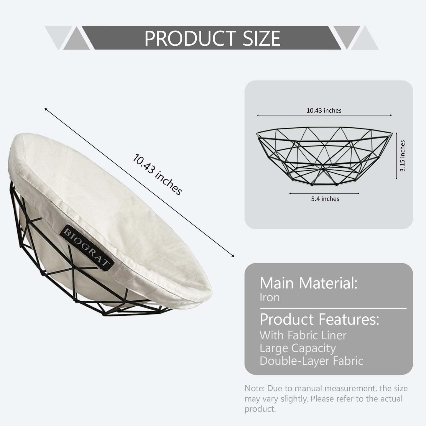 BIOGRAT® Metal Bread Serving Basket for Table with Liner Cloth, Ø 10.43 inches 1 Pcs