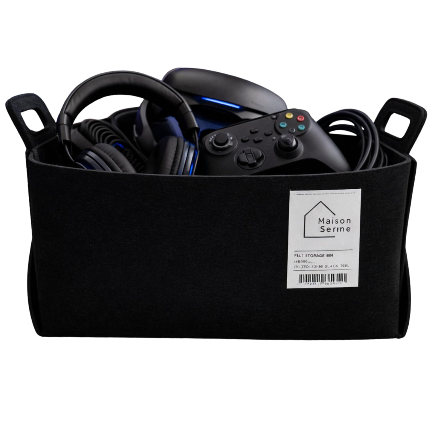 Felt Storage Bin - Foldable Fabric Storage Basket with Handles, Multi-Purpose Storage Organizer for Shelves, Closet, Toys, Clothes, Blankets, Bedroom, Living Room & Nursery, BLACK, Medium