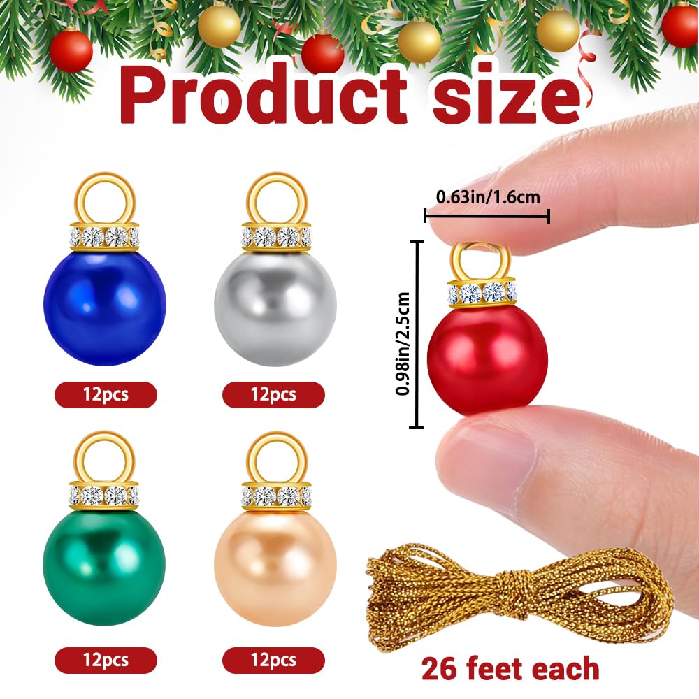 DIYDEC 60PCS Christmas Mini Balls Ornaments 16mm Miniature Glitter Balls Xmas Tree Hanging Decorations Pendants for Holiday Party Outdoor Indoor DIY Craft Supplies