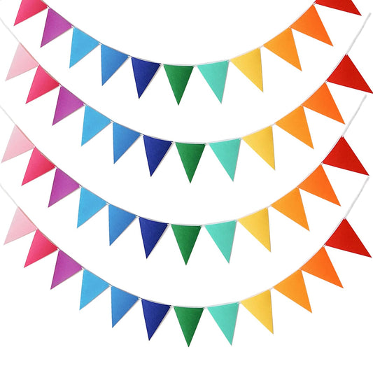 BAOBAOJOY 48pcs Rainbow Pennant Banners, Colorful Triangle Butting Flag Banners for Birthday Party, Baby Shower, Wedding, Classroom & Outdoor Decorations, Reusable Triangle Flags Butting