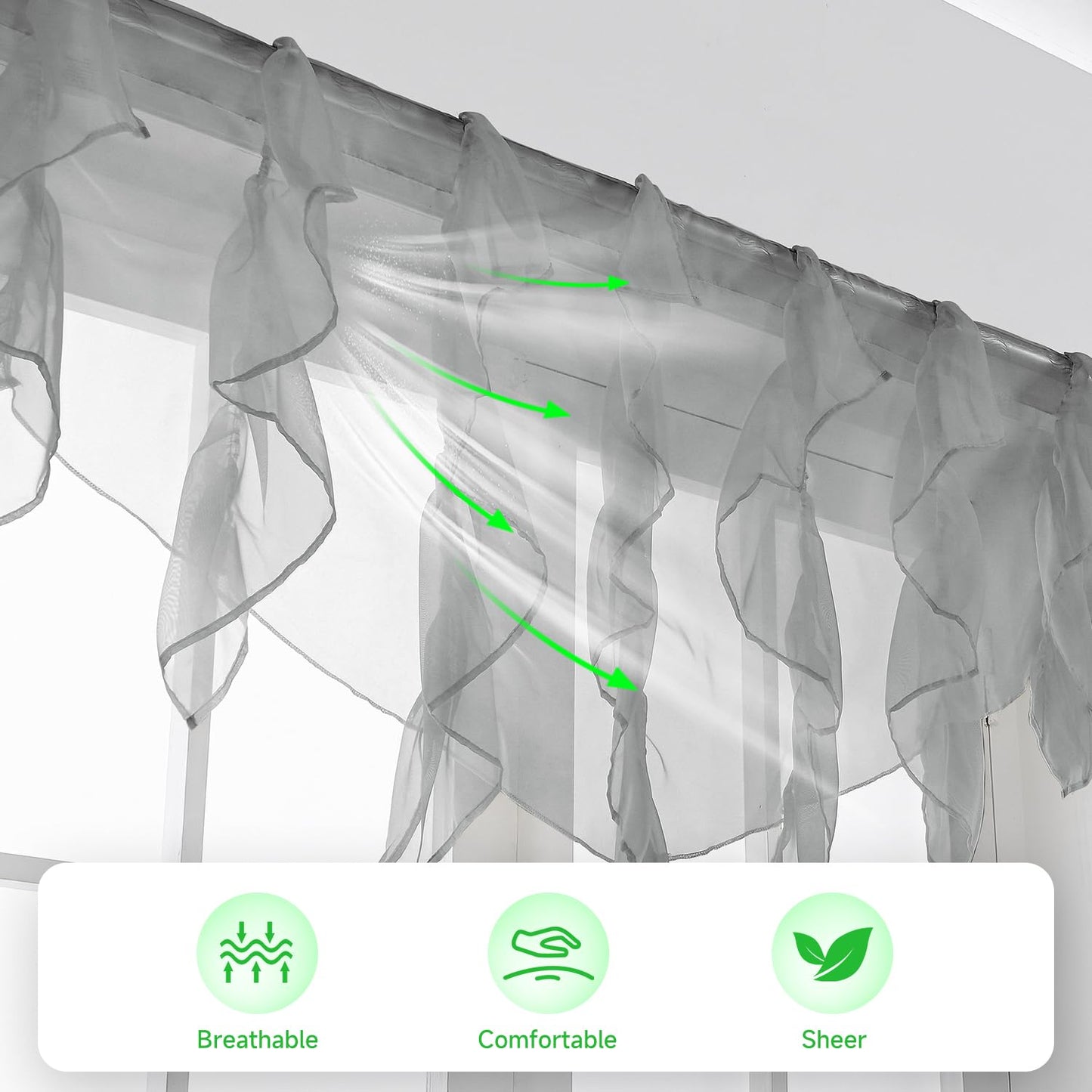 PearAge Ruffled Voile Semi Sheer Curtain Valance, Kitchen Living Room Shabby Chic Ruffle Valance Curtains, Girls Daughters Bedroom Cascade Window Valance 52x26 Inches (White-Triangle)