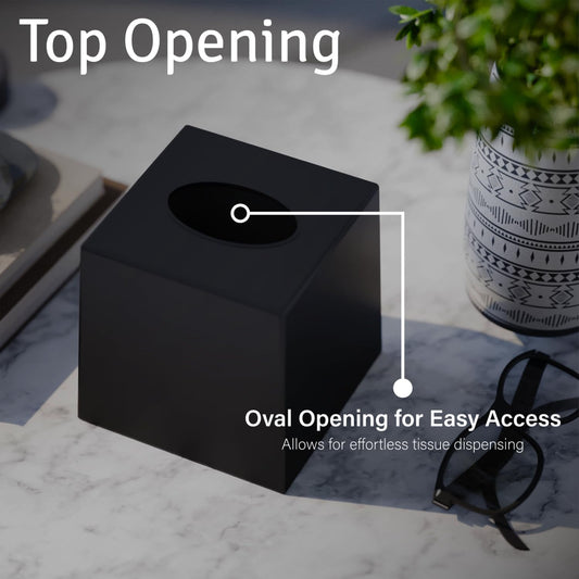 Creative Scents Black Tissue Box Cover Square - 1 Pack Plastic Cube Tissue Holder Dispenser - Decorative Facial Tissue Box Holder for Living Room, Office Desk - Vanity Countertop (5.5" x 5.5" x 5.6")