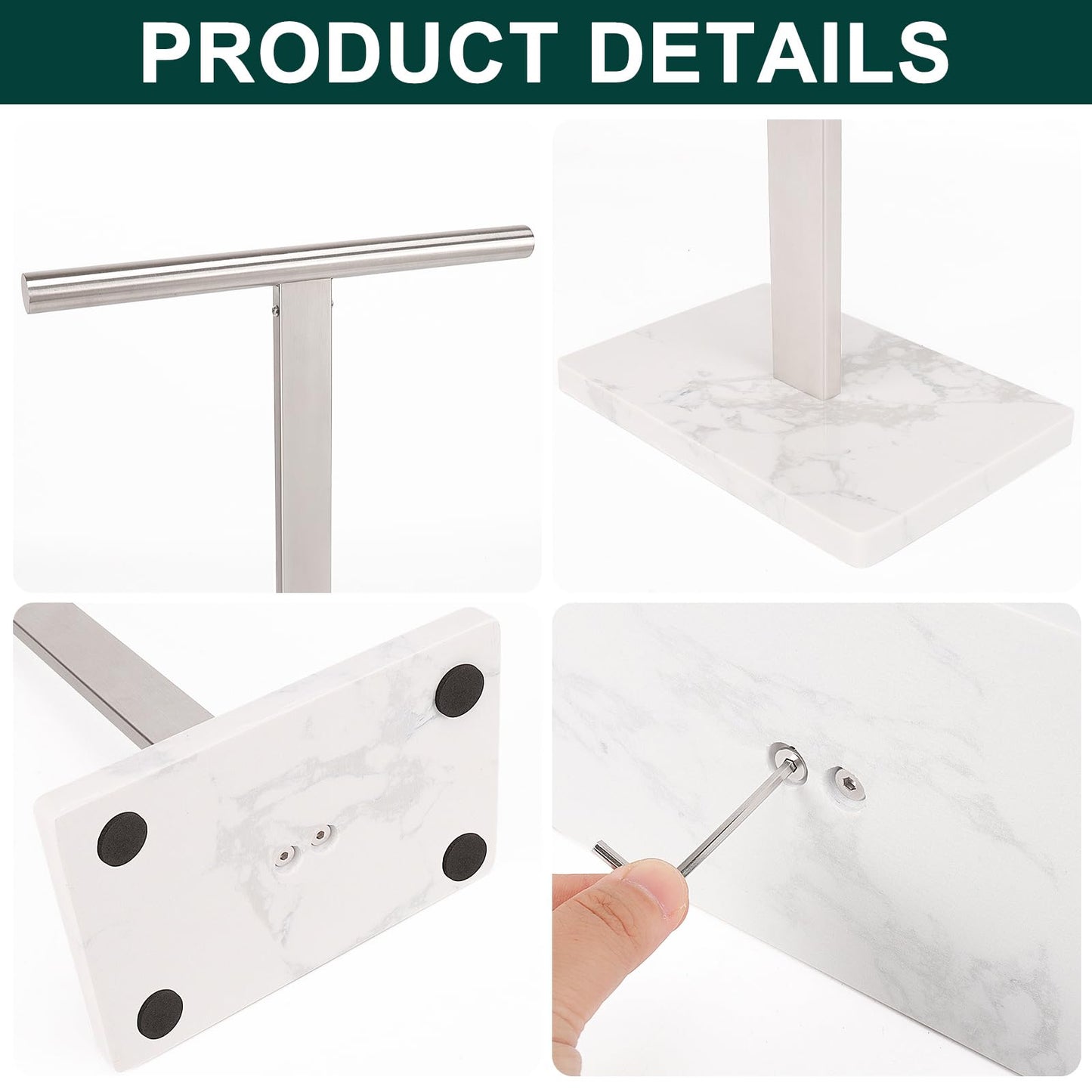 BathAce Hand Towel Holder, T-Shape Hand Towel Stand for Bathroom, Hand Towel Rack Bar Standing for Vanity Kitchen Countertop, 304 Stainless Steel (Marble Base, Brushed)