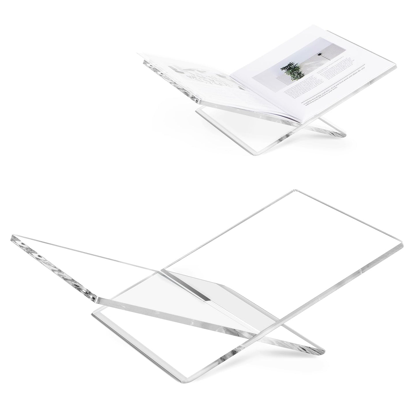 PUERSI Acrylic Book Stands for Display, 15.8 x 9.5 x 4.3 in Open Bookstand, Coffee Table Book Stand, Display Easel for Quran, Magazine, Art, Cook Book, Bible, Textbooks - Clear
