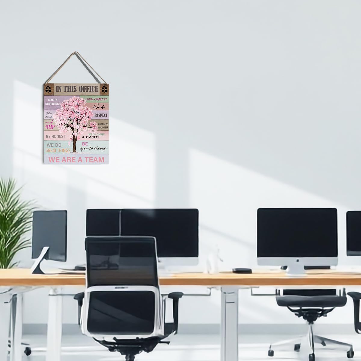 Let Them Office Quote Pink Tree Signs Wall Decor Desk Accessories Rustic in This Office Make a Difference Wooden Hanging Sign Decoration for Home Office Door 8 x 10