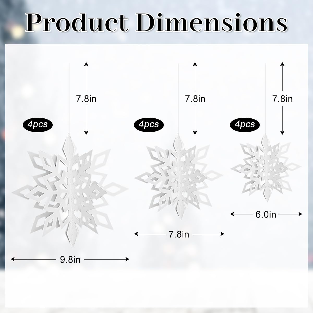 Snowflake Hanging Decorations - 3D Large Snowflakes Paper Hanging Garland for Christmas Winter Wonderland Holiday New Year Party Home Decoration 12PCS (White)