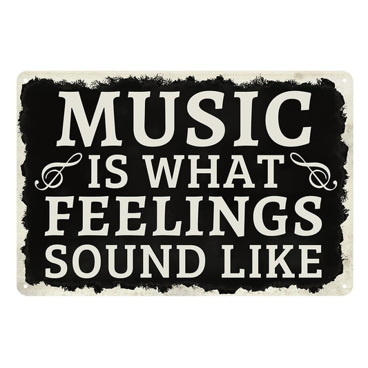 Cenacle Music Is What Feelings Sound Like Tin Sign 8x12 Inches Art Deco Rectangular Wall Mount Black Music Studio Decor