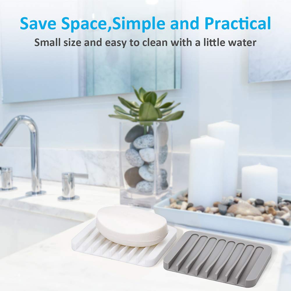 Mcyye Self Draining Soap Dishes, Premium Silicone Soap Holder & Saver for Shower, Bathroom, Kitchen, Bath Tub, Razor, Sponges, Drains Water Very Well, Can Extend Soap Life, Easy Clean