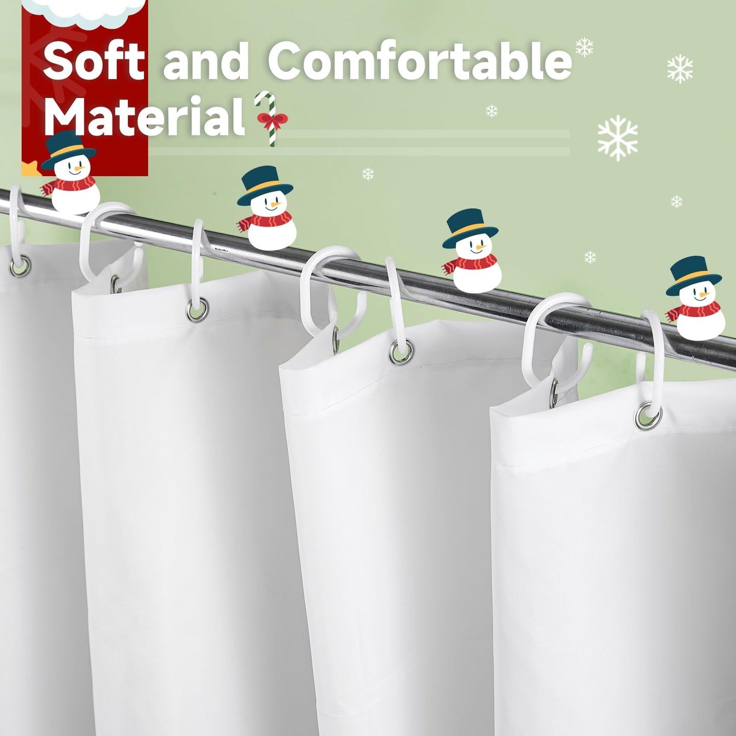Moutina Winter Christmas Snowman Shower Curtain, Snow Snowflake Xmas New Year Holiday Winter Decor Bathroom Curtain Set - 72x72 Inch Waterproof Polyester Fabric with Hooks