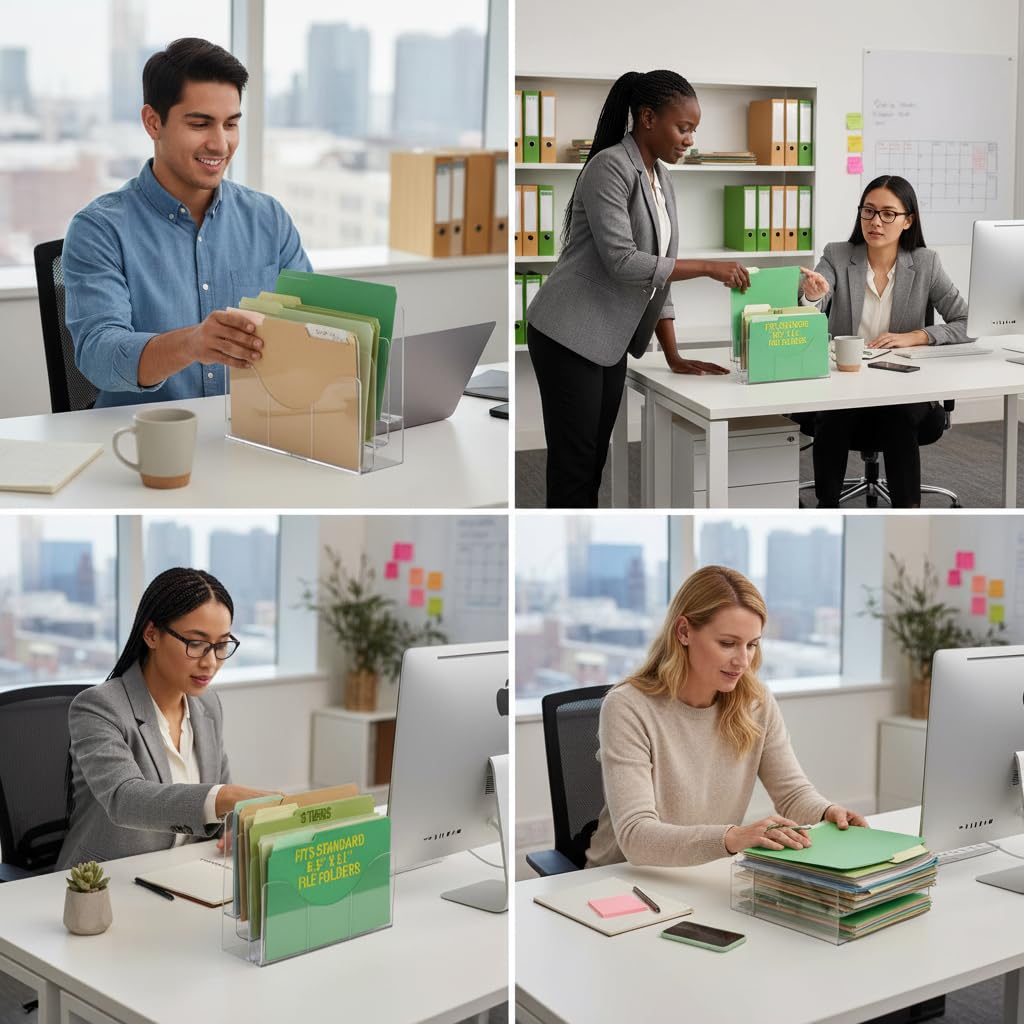 Azar Displays 250099 Three Tier File and Brochure Desktop Wall Organizer Holder with Dividers Brochure Display Stand Acrylic Holder, Fits 8.5" x 11" Files, Clear, 1 Pack