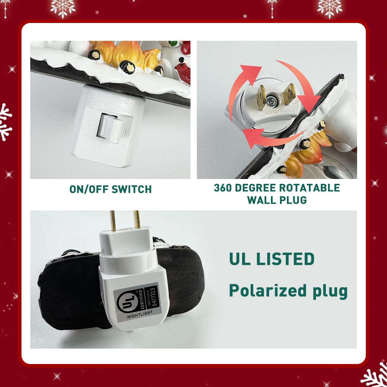 Christmas Decorations，Snowman Campfire Night Light，4 Inch Resin Rotating Plug Christmas Night Light with Flame Flicker Effect, Suitable for Children's Room, Hallway, Living Room, Staircase Decoration