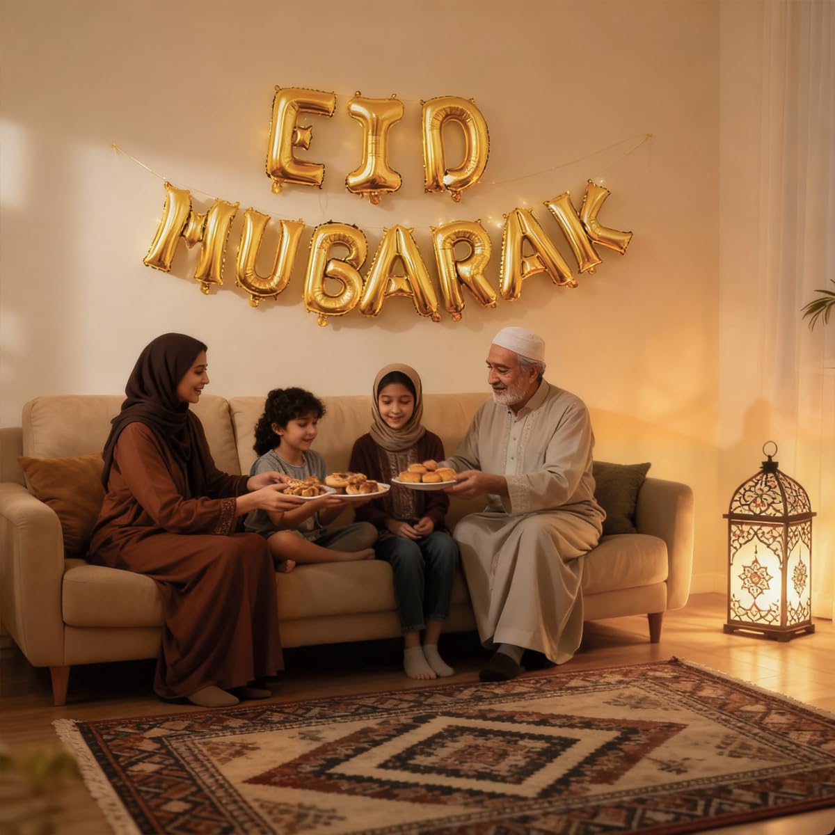 LAOREI Eid Mubarak Banners 16 inch Eid Mubarak Balloons Party Decoration Supplies for Ramadan and Muslim Celebrations Ramadan Islamic Festive Gatherings Gold Foil Balloons Decorations
