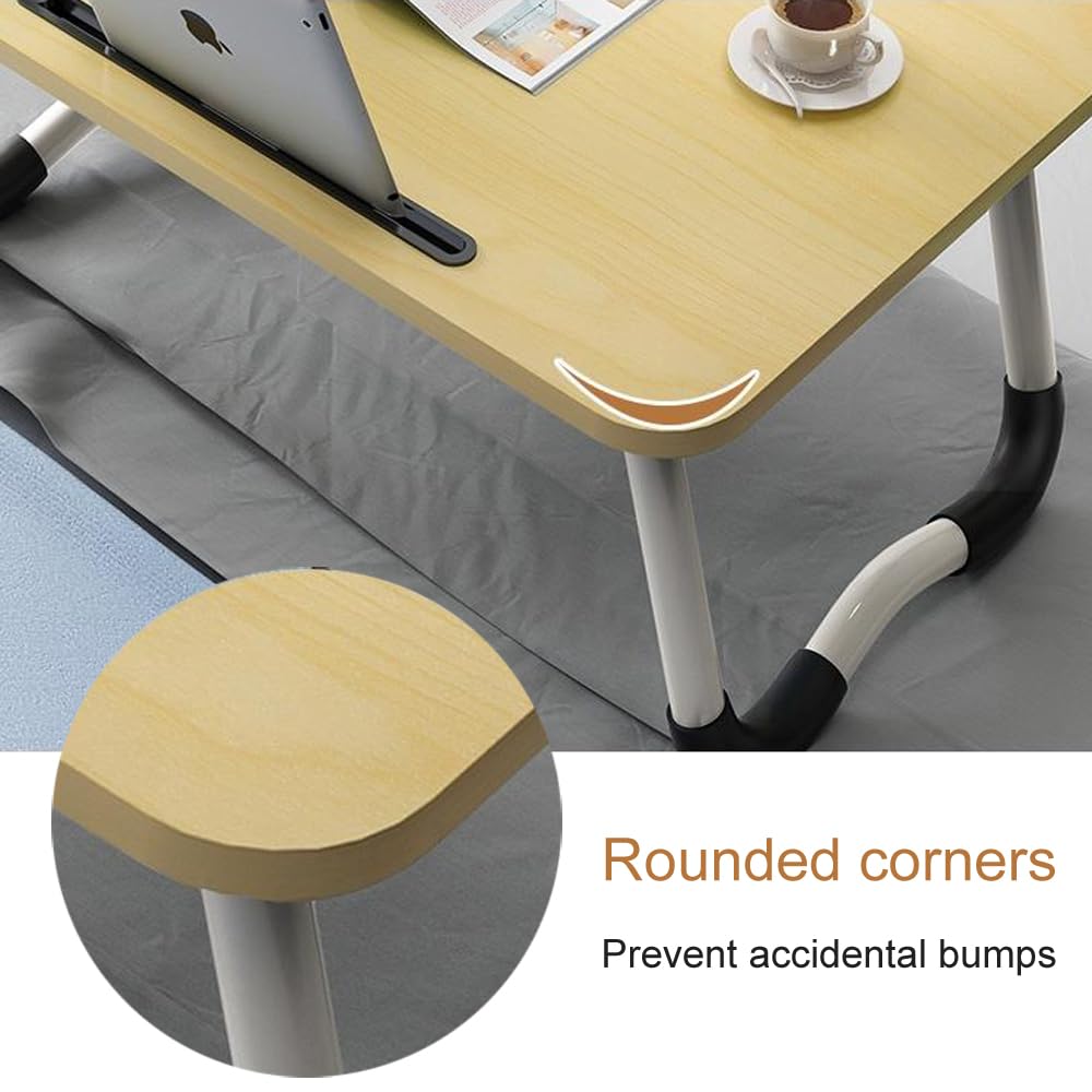 Lap Desk with Storage Drawer, Holders for Cup and Tablet, Laptop Bed Tray Table with Foldable Legs, Laptop Bed Stand, Portable Standing Table for Sofa Couch Floor (23", Walnut)
