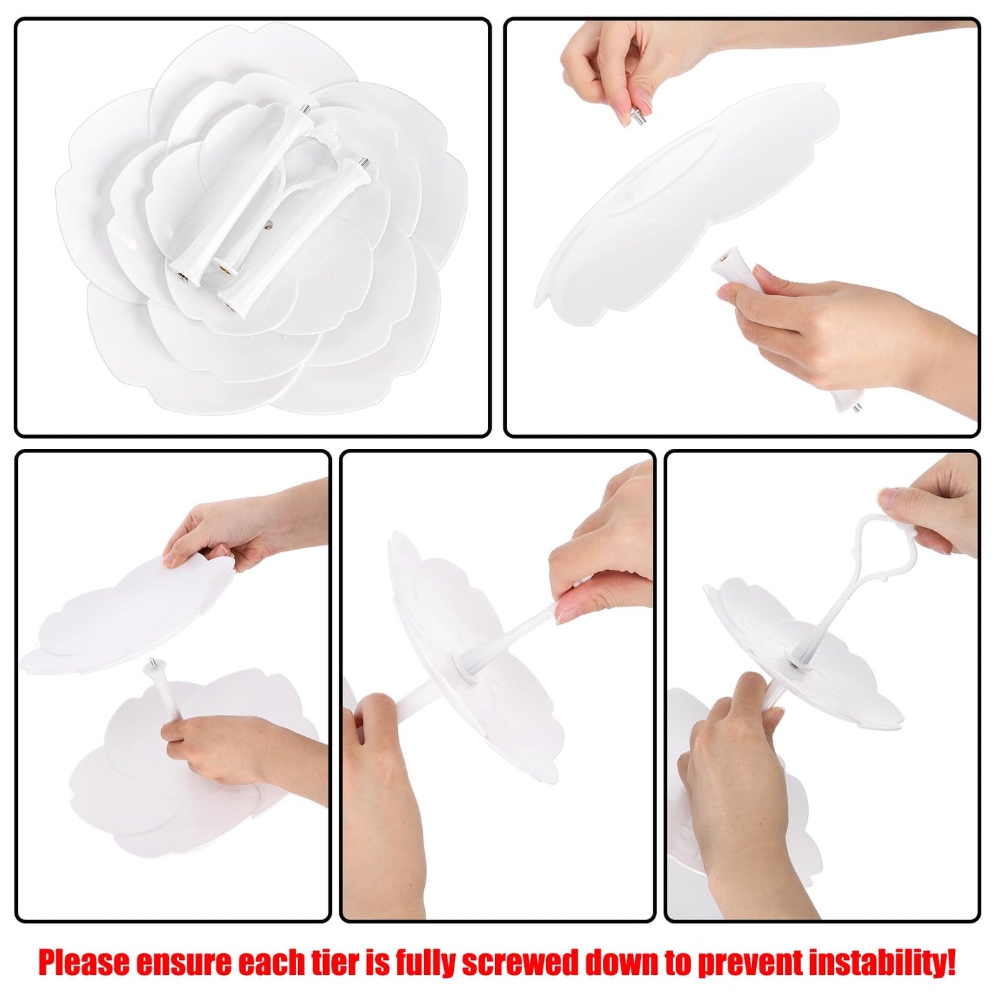 Tosnail 3 Pack 3 Tiers White Plastic Cupcake Stand Dessert Stand Tiered Serving Trays - Round, Square, Flower