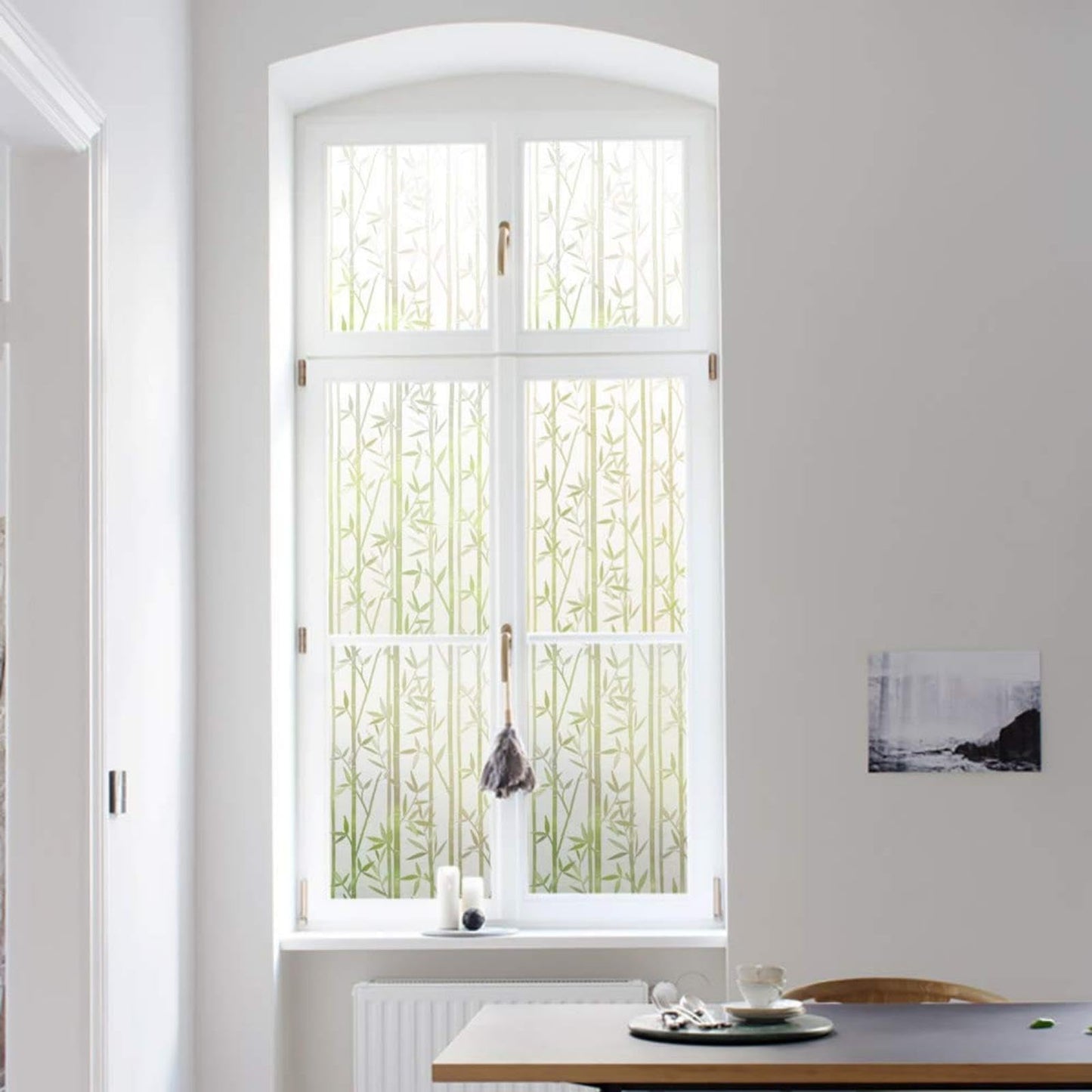 Finnez Frosted Bamboo Window Privacy Film, Static Cling No-Glue Decorative Film for Glass Doors and Windows, Removable and Reusable, Easy to Install, 17.5 x 78.7 inches