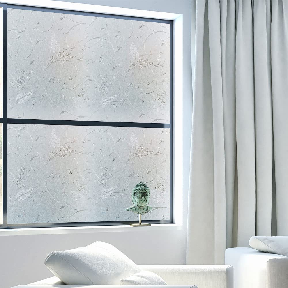 Frosted Privacy Glass Window Film, Vinyl Decorative Window Decals, Static Clings No-Glue Removable Window Film for Home Bathroom Living Room (35.4 x 78.7 inch)