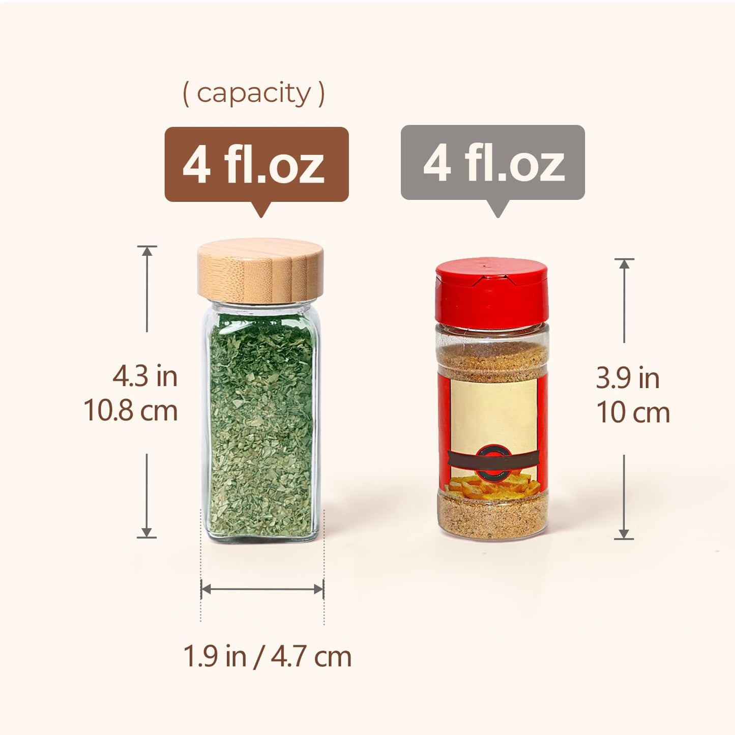 ComSaf 4 oz 6Pcs Glass Spice Jars with Label, Empty Spice Containers with Bamboo Lids, Square Seasoning Containers Trial and Supplement Set, Small Seasoning Bottles for Salt, Herbs, Sugar, Pepper