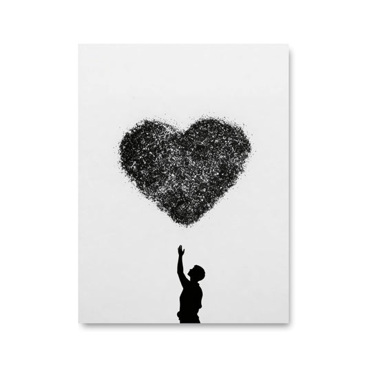 Lawrence Williams Designs Heart Silhouette Poster - Romantic Wall Art - Figure Reaching Toward Abstract Particle Heart Design - Modern Love Decor for Bedroom, Living Room or Office - 8x10 Unframed Print
