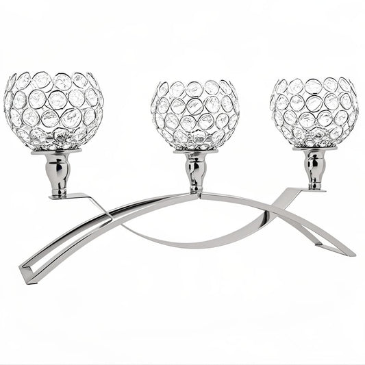 Vidisan Crystal Candle Holders 3 Arms Silver Candelabras,Candle Holder, Crystal Table Centerpieces for Wedding,Buffet Cabinet Candelabra Ornaments,Gift