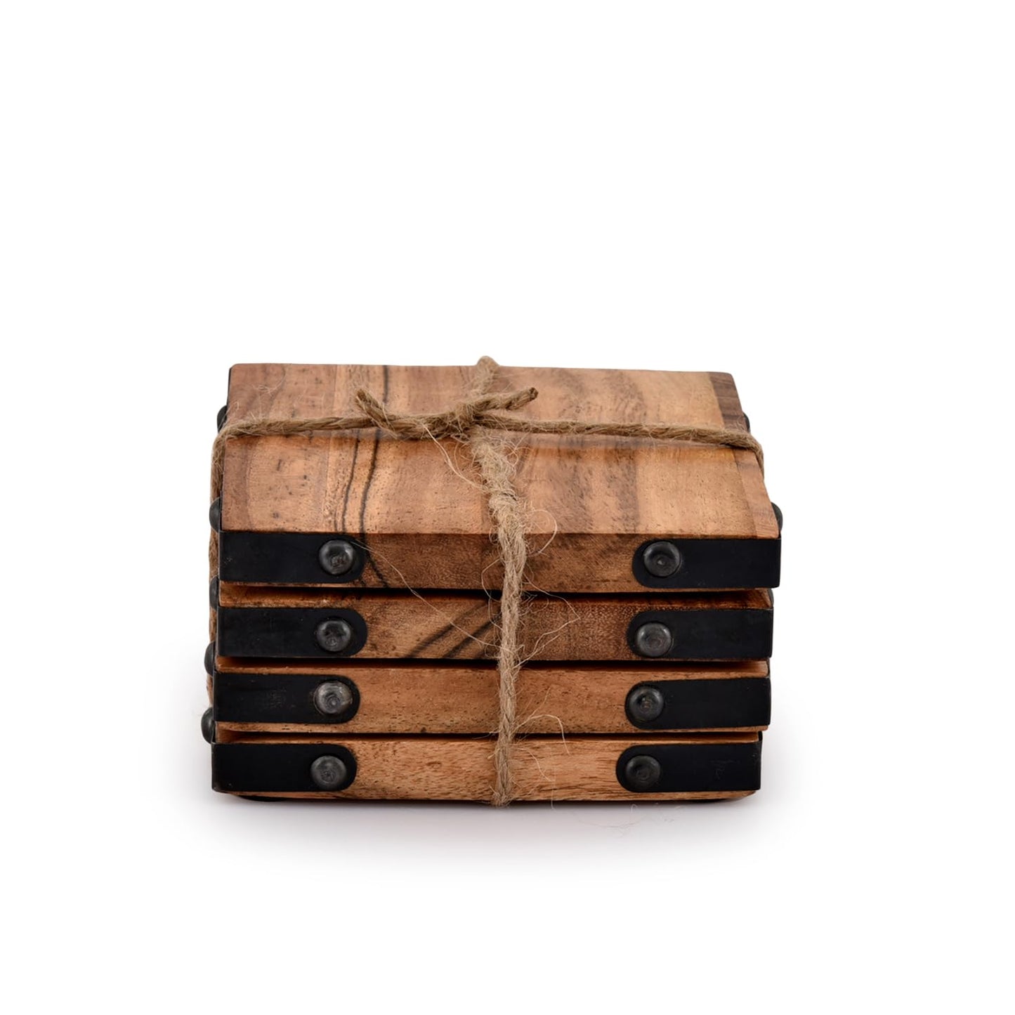 Samhita Acacia Wood Square Coasters Protection Tabletop,Countertop and Surfaces Size: 4" x 4", Set of 4