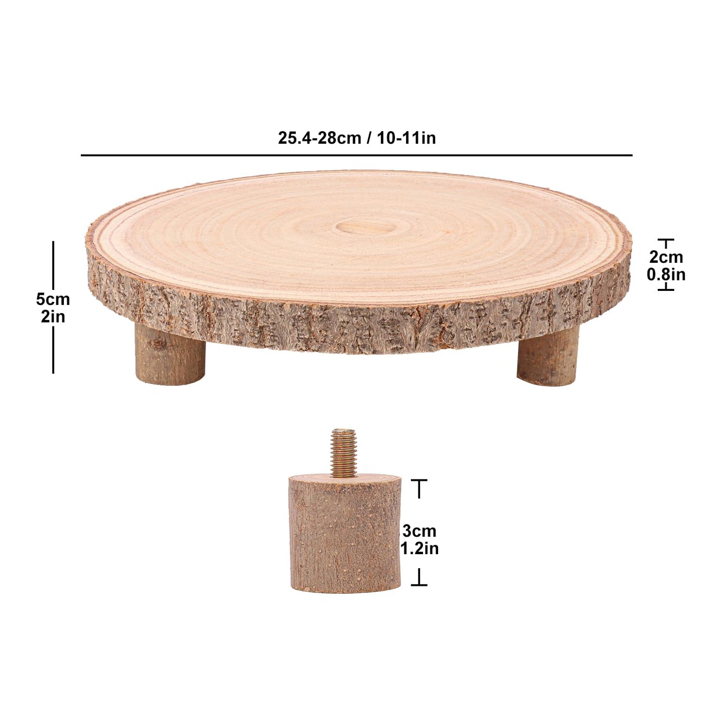 Geytetqi 4 PCS Wooden Cake Stand, 10-11 Inch Rustic Wood Cake Stand, Wood Slice with Legs, Ideal for Weddings, Parties, Home Decorations and Special Events