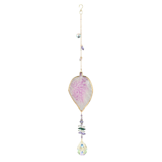 Hanging Crystal Suncatcher, Sun Catchers Indoor Window, Leaf-Shaped Crystal Hanging Ornament, Hanging Crystals for Decoration, Birthday Gift (Purple)