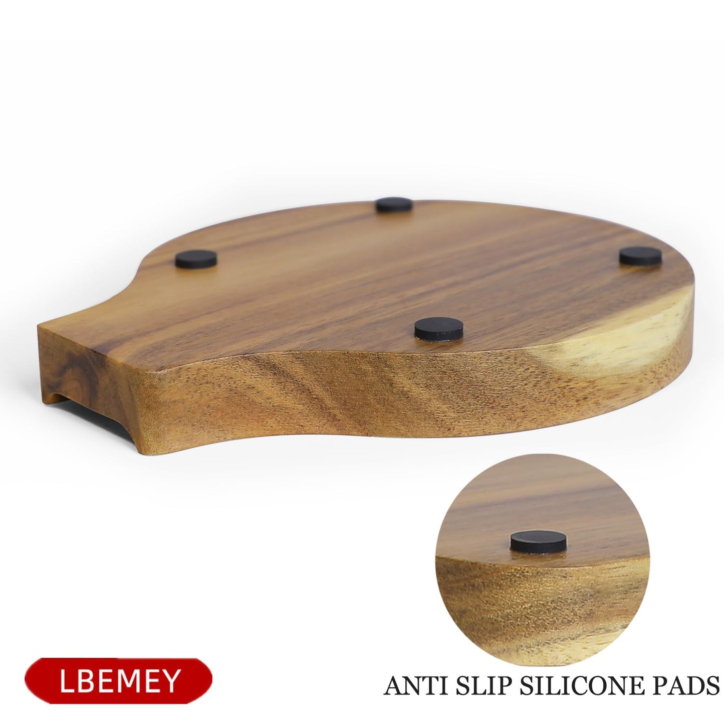 LBEMEY Acacia Wood Spoon Rest For Stove Top- Smooth Round Wooden Spoon Holder For Kitchen Counter with Non Slip Silicone Feet, Perfect Holder For Spoons,Spatulas and Tongs (Brown)
