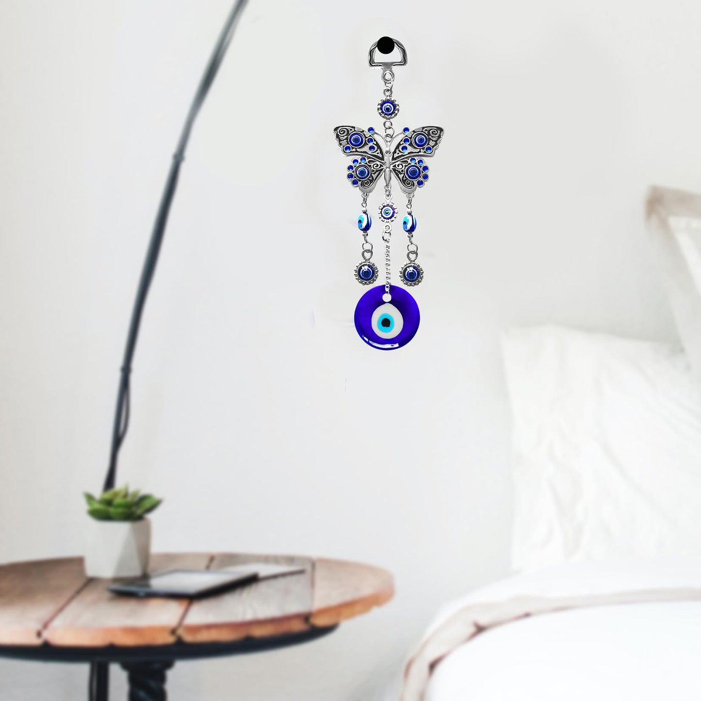 Blue Evil Eye Hanging Decoration Nazar Amulet Wall Hanging Home Protection and Blessing Decor (Butterfly-A)