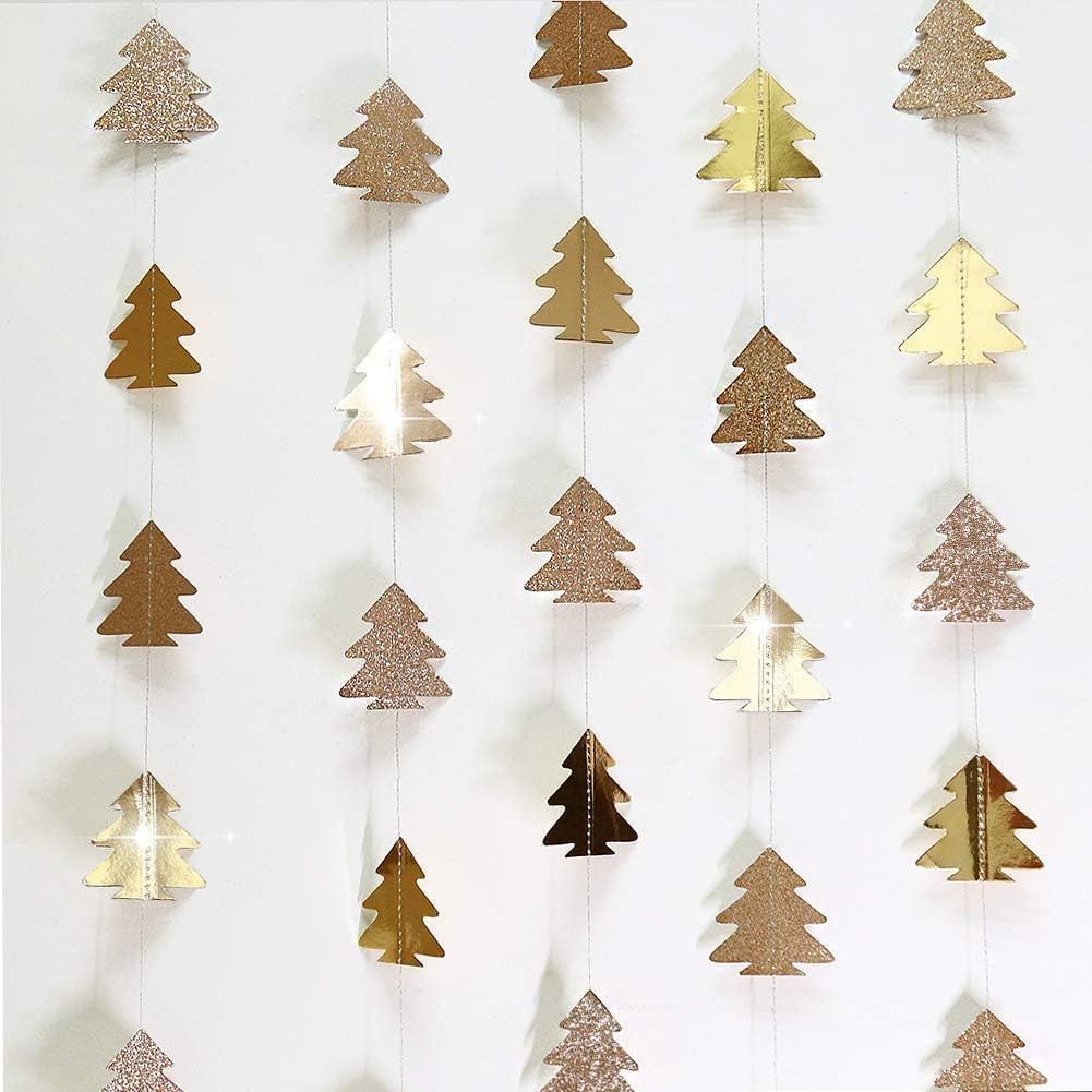 Cheerland Champagne Gold Tree Garland for Hanging Christmas Decorations Baby Shower Woodland Theme Party Decoration Christmas Streamers Backdrop Tree Garland Decor for Birthday Party New Year