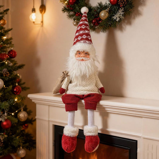 Dedrian11 Sitting Santa Claus Decor 24’’ Shelf Sitter Christmas Figurine with Dangling Legs, Plush Santa for Mantel Fireplace Tabletop, Poseable Arms, Weighted Bottom