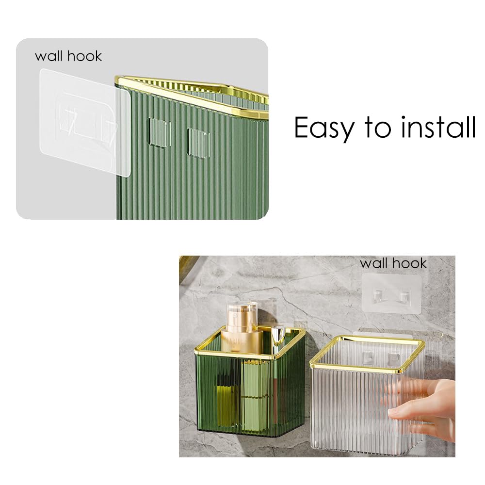 Lumista Adhesive Wall Shelves No Drill Hanging Organizer - Plastic Floating Storage Bins for Kitchen,Bathroom,Office - Makeup and Home Goods Mountable Shelf (Green and Gold)