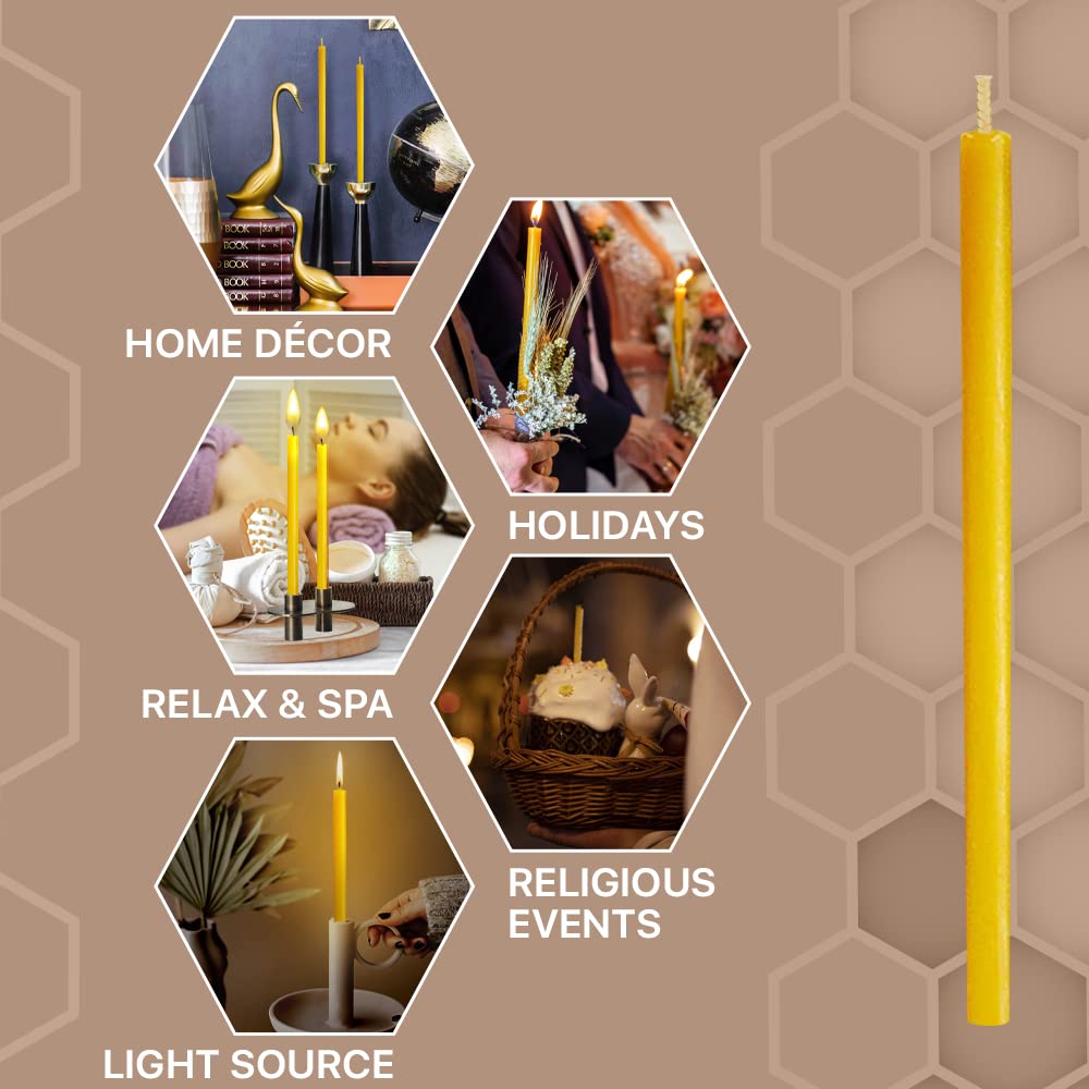 Natural Candles 7” 15 pcs Best Candle Pure Deep Yellow Bee Wax with Great Honey Scent and Cotton Wicks - Eco Friendly 100% Candles for Decoration Home Birthday Cake 110440