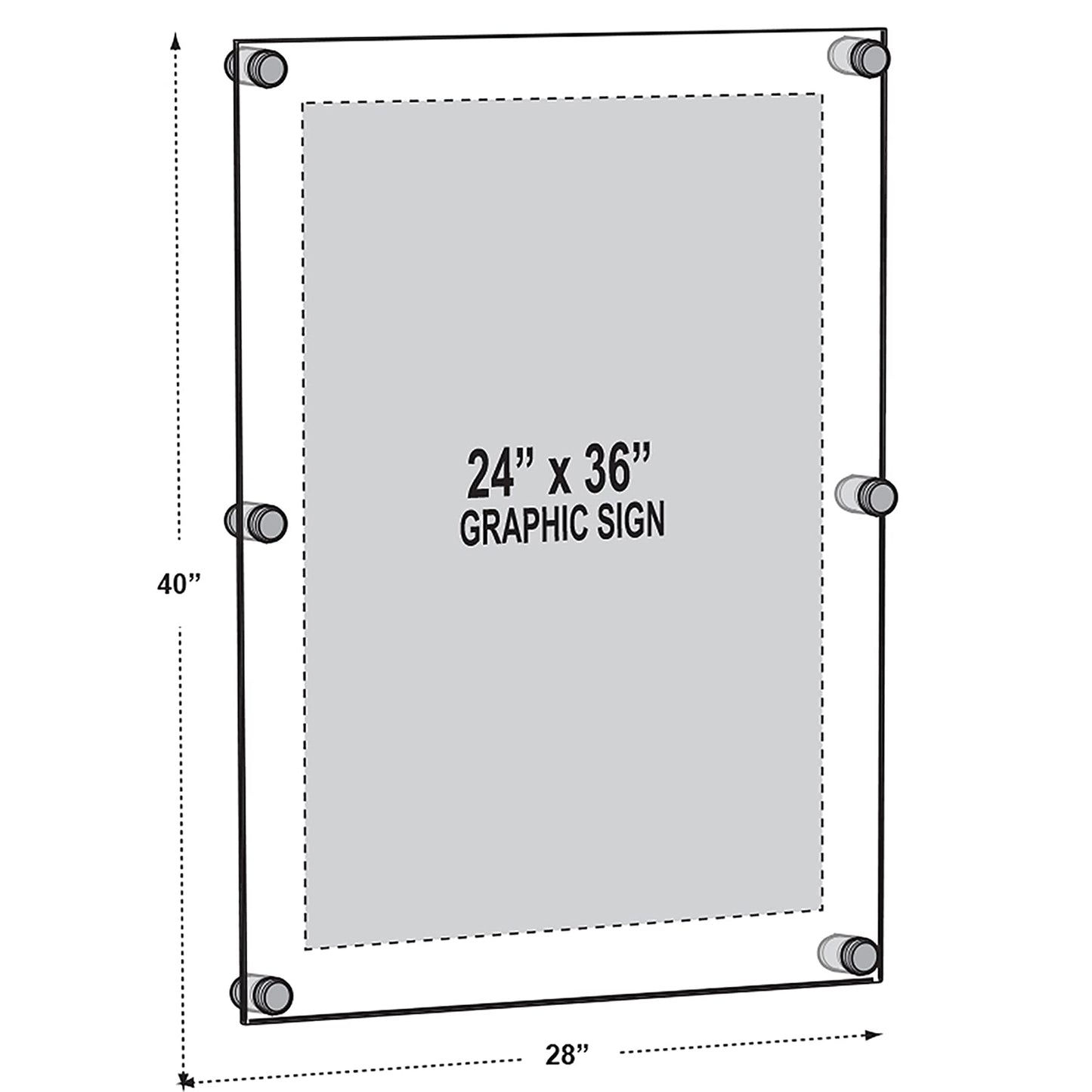 Azar Displays 105536-BLK Acrylic Floating Double Panel Wall Frame, 24" x 36" Graphic Size, Overall 28" x 40", Black