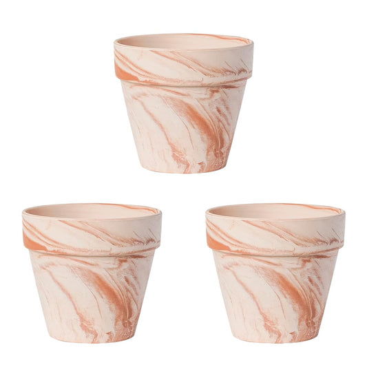 Random Mood Macchiato Terracotta Plant Pots – Handmade 6-Inch Clay Ceramic Flower Pots with Drainage Holes, Set of 3 – Ideal for Indoor & Outdoor Orchids
