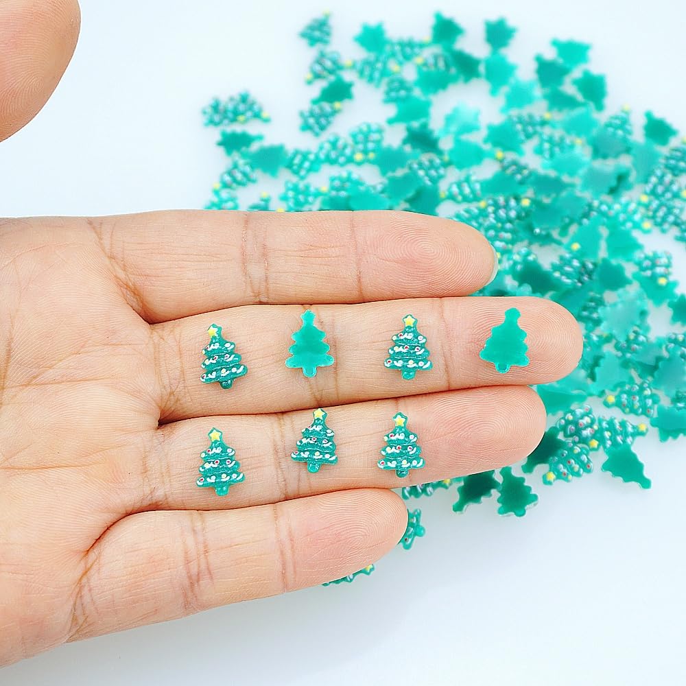 SaktopDeco 200 PCS Miniature Resin Christmas Tree Flatback Holiday Embellishments for Festival Scrapbooks Accessories
