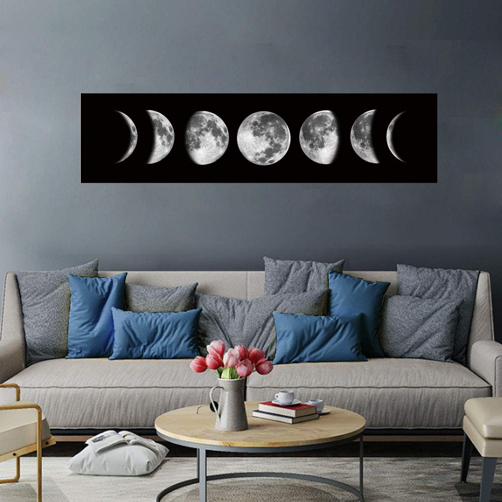 Ohhvvow Moon Phase Wall Art Painting, 47L x 11.8W Black and White Modern Abstract Canvas Wall Art Painting for Living Room Bedroom Decor, Contemporary Artwork for Home Office, Unframed