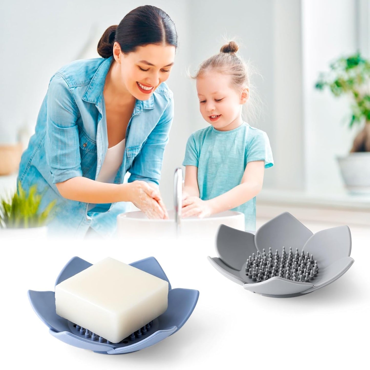 Silicone Bathroom Soap Dish, Durable Soap Holder, Soap Tray for Bathroom, Kitchen Self draining Keep Soap Dry (2, Green White)