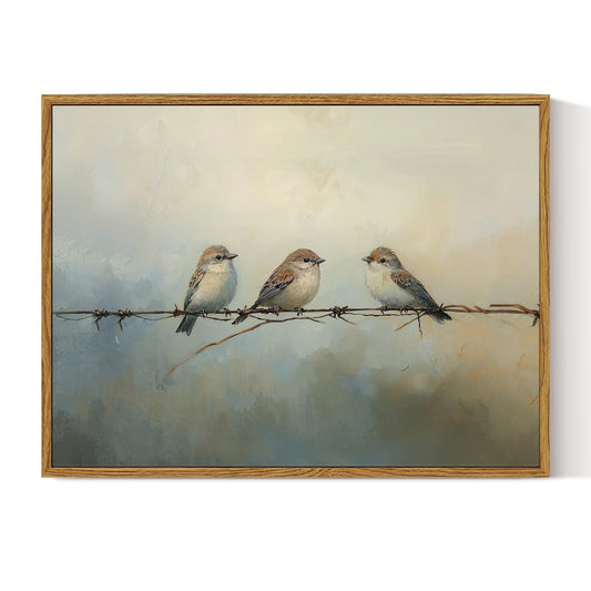 ARPEOTCY Vintage Framed Canvas Wall Art, 12x16 Inch Cute Sparrow Painting Artwork, Antique Framed Wall Art for Living Room Bedroom Gallery, Retro Bird Bathroom Decor Aesthetic