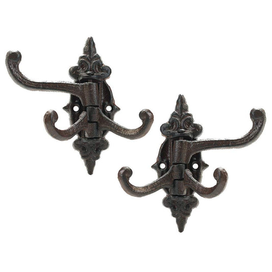 Sungmor 2-Pack Cast Iron 3-in-1 Flexible & Functional Swivel Wall Hook - Vintage Coat Hook Garden Planter Hanger - Heavy Duty Solid Metal Swing Hook - Clothes Hats Towels Bags Pots Tools Hanger