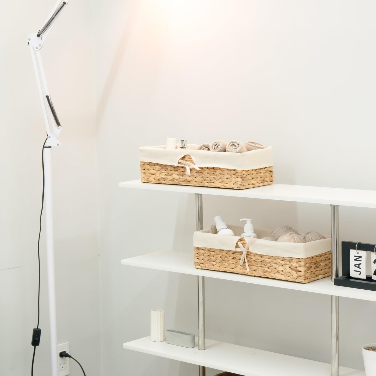 KOKODO Home Project Tank Topper Storage Baskets - Woven Wicker Basket for Toilet Paper Holder, Baskets for Vanity, Bathroom, Pantry Organizing, or Coffee Table Decor Pack of 02 Waterhyacinth