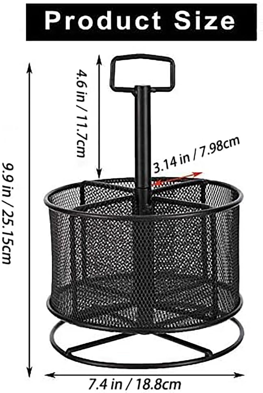 Marbrasse Mesh Desk Organizer, 360-Degree Rotating Multi-Functional Pen Holder, 4 Compartments Desktop Stationary Organizer, Home Office Art Supply Storage Box Caddy (Black)