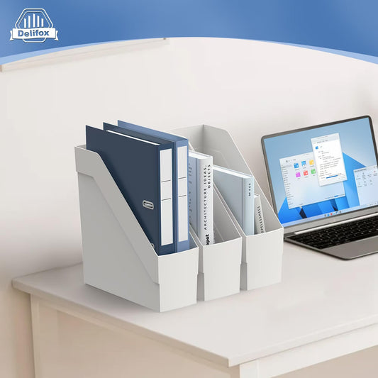 Delifox 3 Pack Magazine Rack, Plastic File Folder Bin Desk Organizer, White
