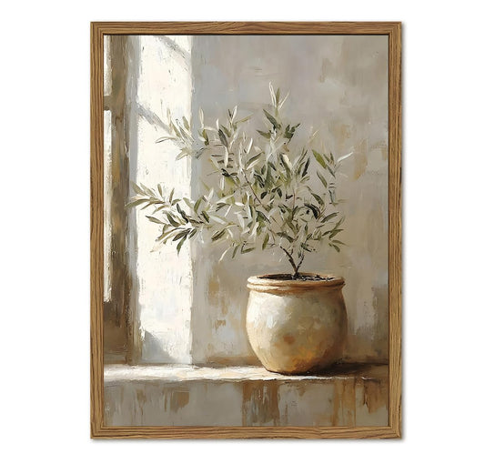 Framed Vintage Olive Tree Canvas Wall Art, Rustic Botanical Pictures Wall Decor, Neutral Potted Plant Paintings Prints Farmhouse Aesthetic Home Decor for Living Room Bedroom Kitchen 8x10 In
