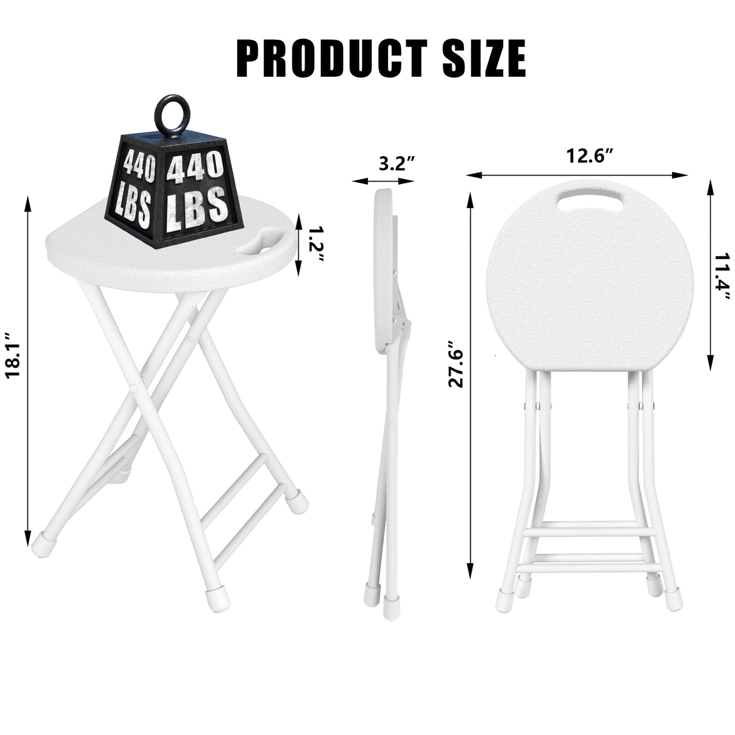 IWDOO Folding Stool, 18 Inch Foldable Stool with Handle & Steel Frame, Folding Bar Stools, 500lbs Sturdy Foldable Lightweight Metal Chair for Camping, Indoor and Outdoor, White