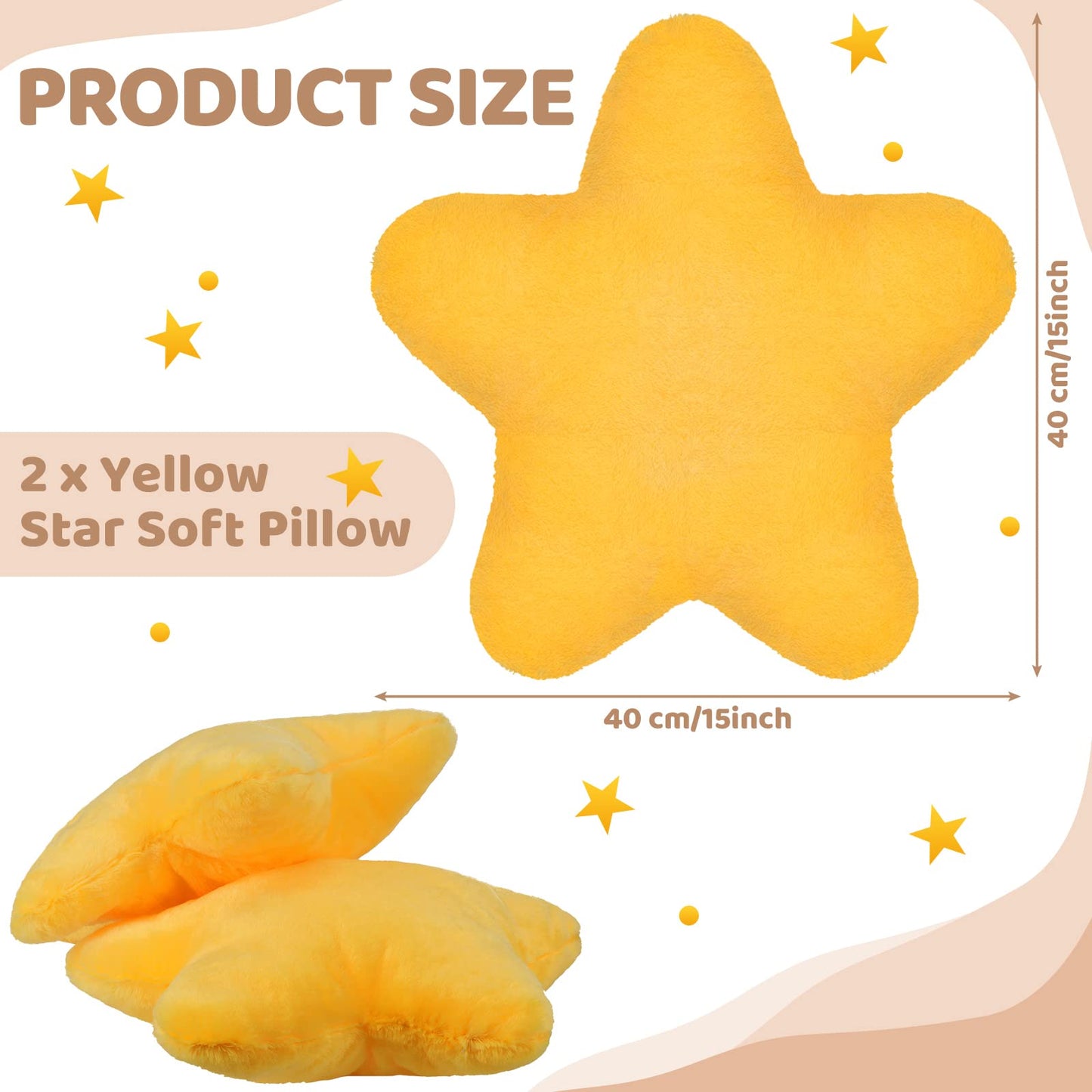 Sumind 2 Pcs 15.7 Inch Yellow Star Pillow Decorative Throw Pillow Cute Plush Star Pillows Aesthetic 3D Throw Stuffed Cushion Decorative Room Decor for Bedroom Sofa Chair