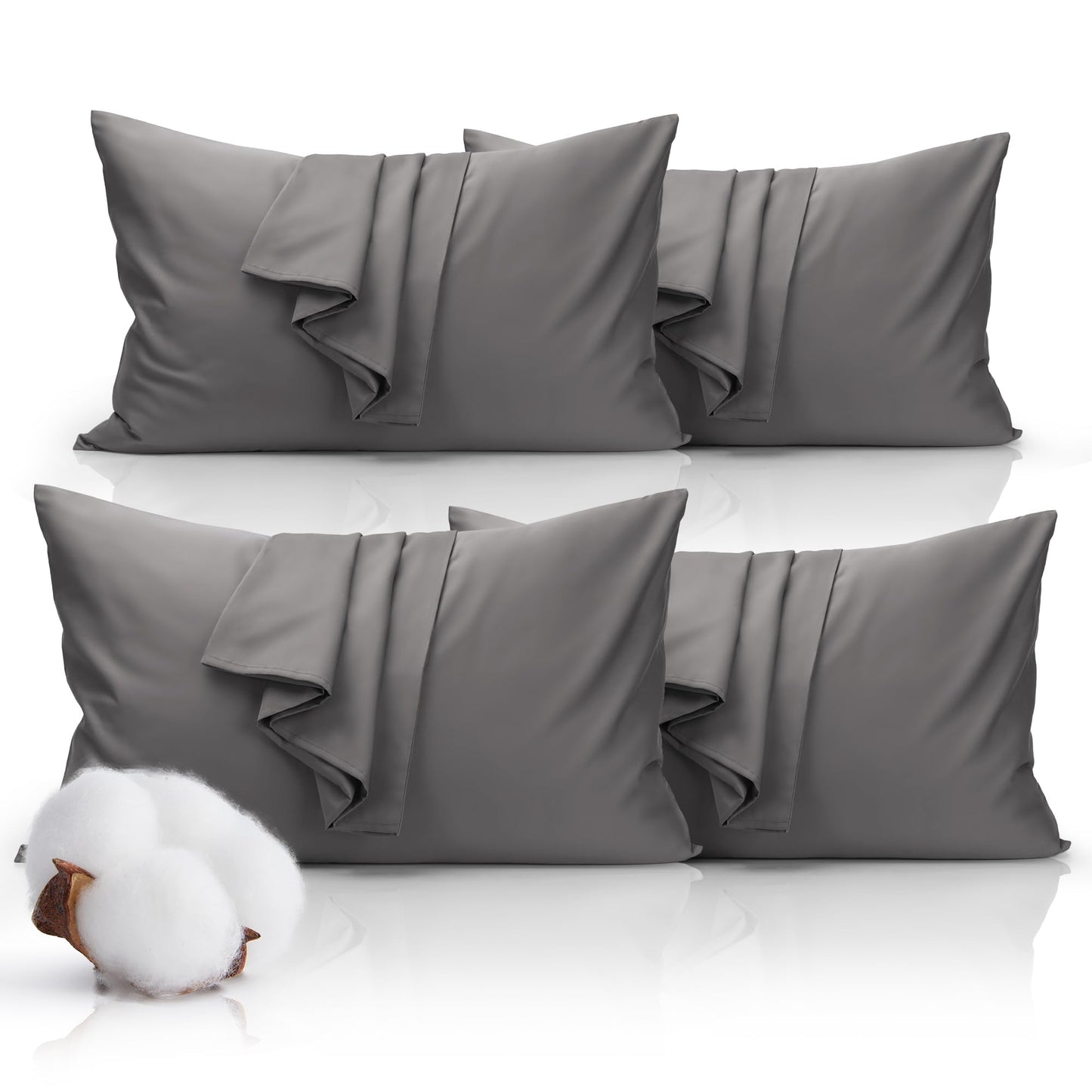 Hzesyd Queen Size Pillowcase Set - 500 Thread Count, 100% Cotton Sateen, 20" x 30" Set of 4 Pillow Covers, Cooling, Breathable, Soft for Ultimate Sleep Pillows Not Included Gray