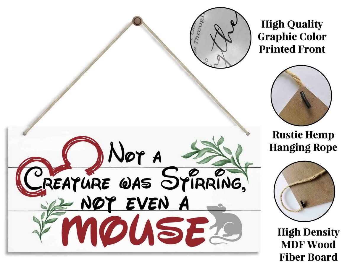 Christmas Door Sign Decor, Not a Creature was Stirring, not Even a Mouse, Winter Seasonal Christmas Wall Art Hanging Wooden Sign Merry Xmas Holiday Decorations for Home Outside Indoor