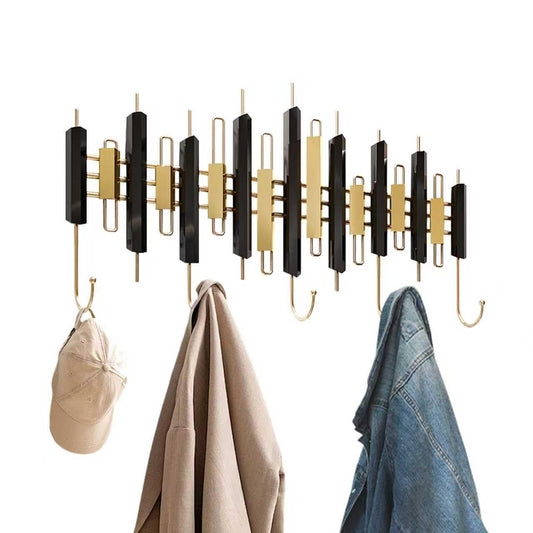 AORCUSHI Piano Key Wall Mounted Coat Hook, 5 Gold Hooks Entryway Organizer with Installation Kits, Black and Gold Hall Tree for Living Room, Bedroom, Bathroom, Corridor, 24.4" x 12.2"